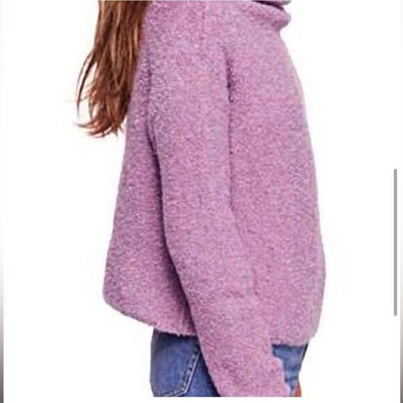 Free People Stormy Pullover Sweater Pink Purple S Cowl Neck Boucle Teddy Crop - Picture 8 of 16